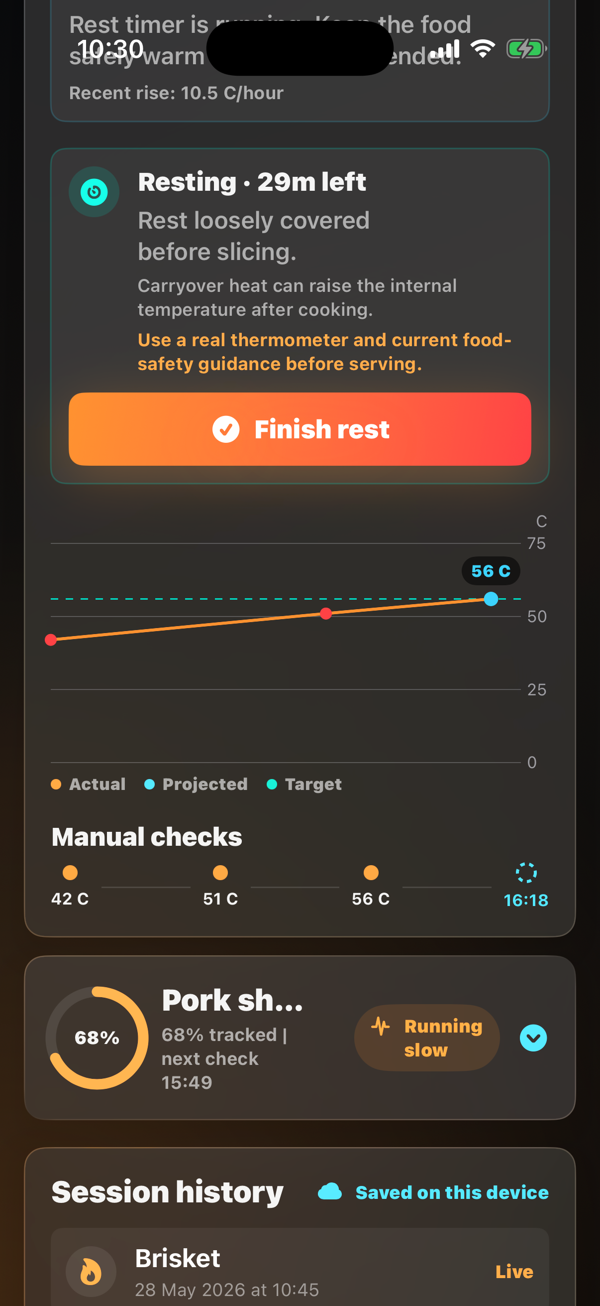 Rest timer screen in SmokeShow